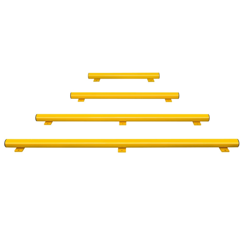 Unterfahrschutz Balken | Inkl. 3 Bodenplatten | HxBxØ 8,6x175x7,6cm | Kunststoffbeschichteter Stahl | Gelb