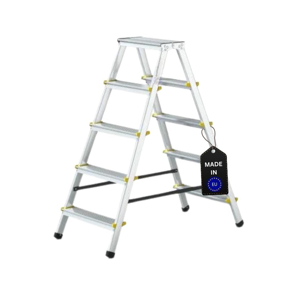 Stufenstehleiter ECONOMY BASIC | beidseitig begehbar | 2x5 Stufen | Arbeitshöhe 3,03m | Traglast 150kg