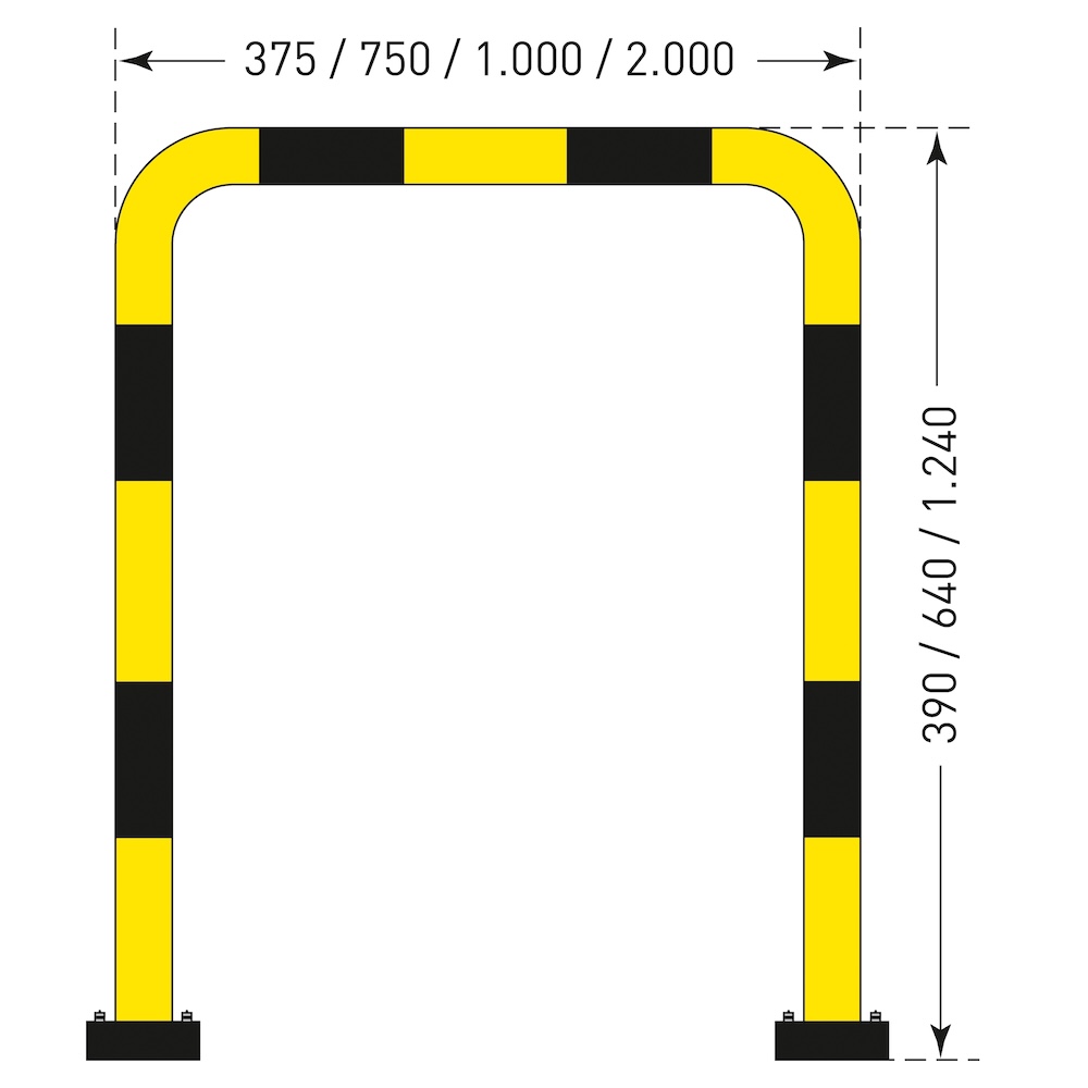 Rammschutz-Bügel Swing mit PU-Federelement | HxB 124x75cm | Rohr-Ø 7,6cm | Feuerverzinkter & kunststoffbeschichteter Stahl | Schwarz-Gelb