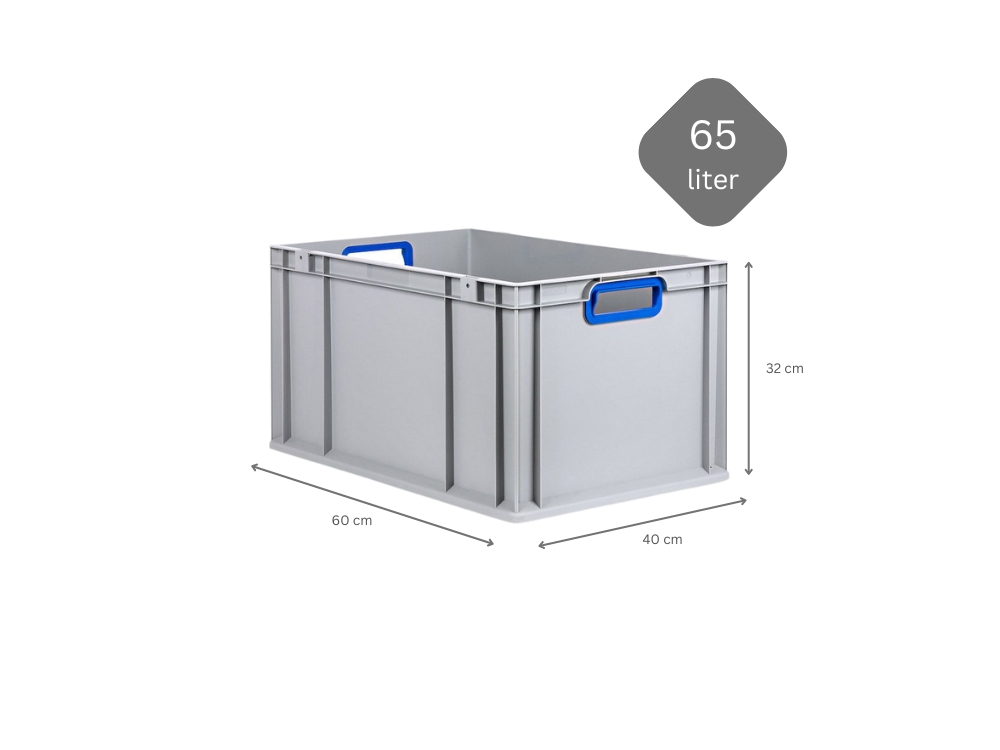 Eurobox NextGen Color | HxBxT 32x40x60cm | 65 Liter | Griffe blau offen | Verstärkter Boden | Eurobehälter, Transportbox, Transportbehälter, Stapelbehälter