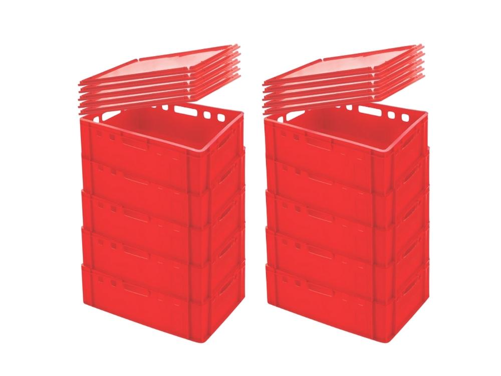 Eurobehälter Fleischerkasten E2 mit Auflagendeckel | HxBxT 20x40x60cm | 41 Liter | Rot | Fleischerkiste, Fleischkiste, Metzgerkiste, Fleischbehälter