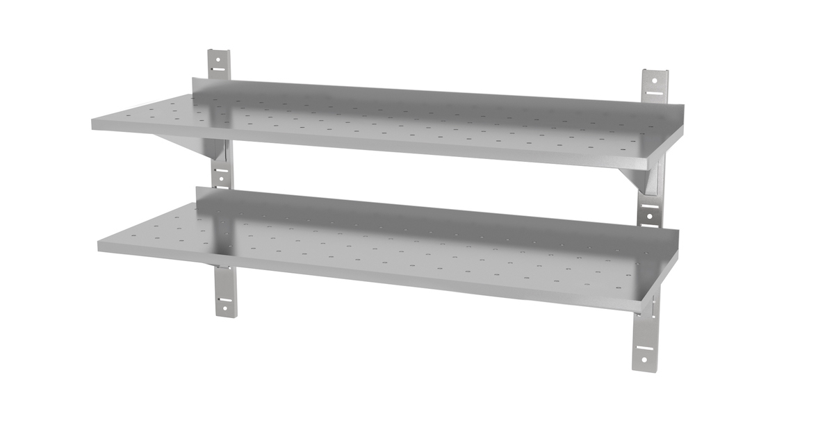 Edelstahl Gastro-Wandboard verstellbar & perforiert (2 Ablagefächer) | AISI 430 Qualität | HxBxT 60x60x30