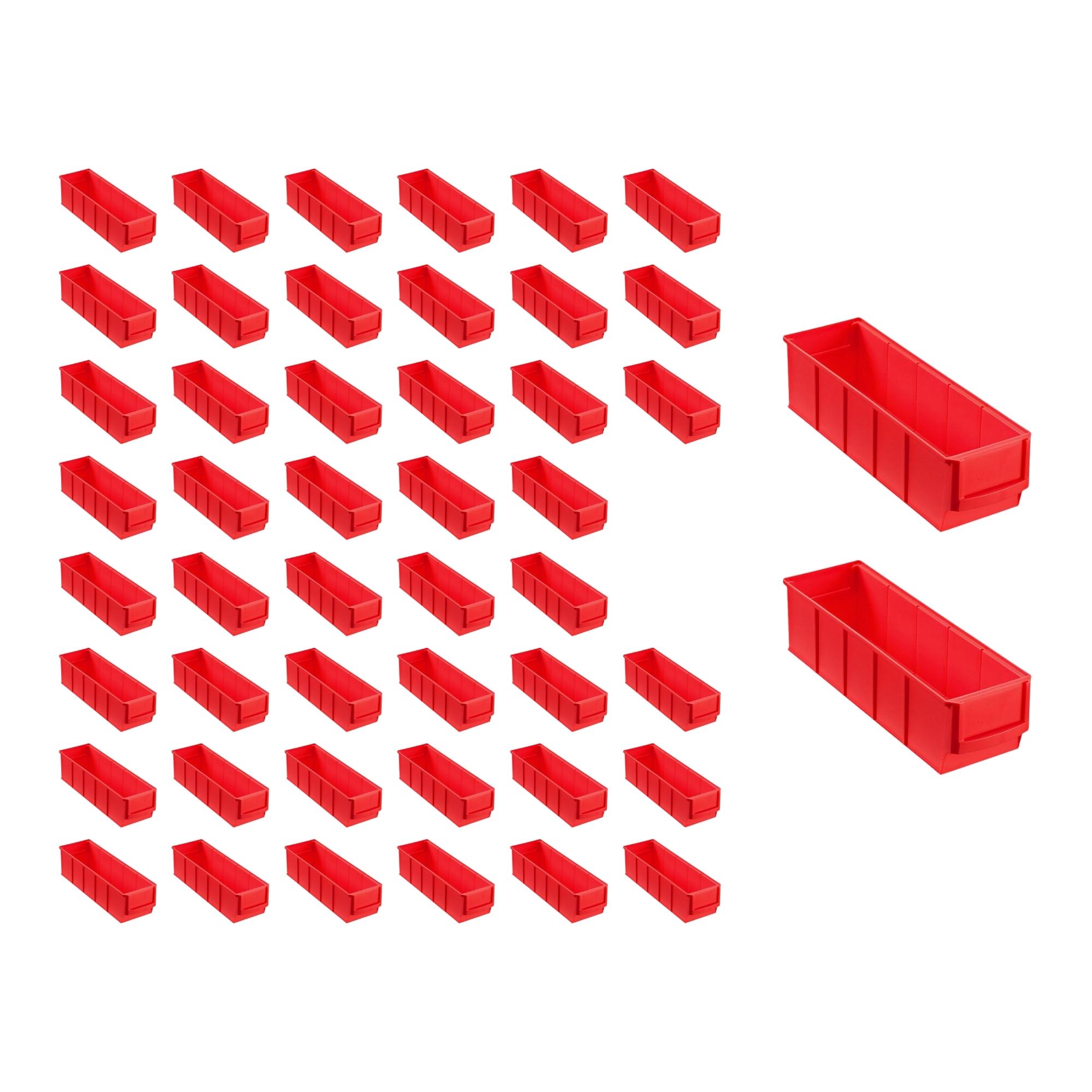 SuperSparSet 48x Rote Industriebox 300 S | HxBxT 8,1x9,1x30cm | 1,6 Liter | Sichtlagerkasten, Sortimentskasten, Sortimentsbox, Kleinteilebox