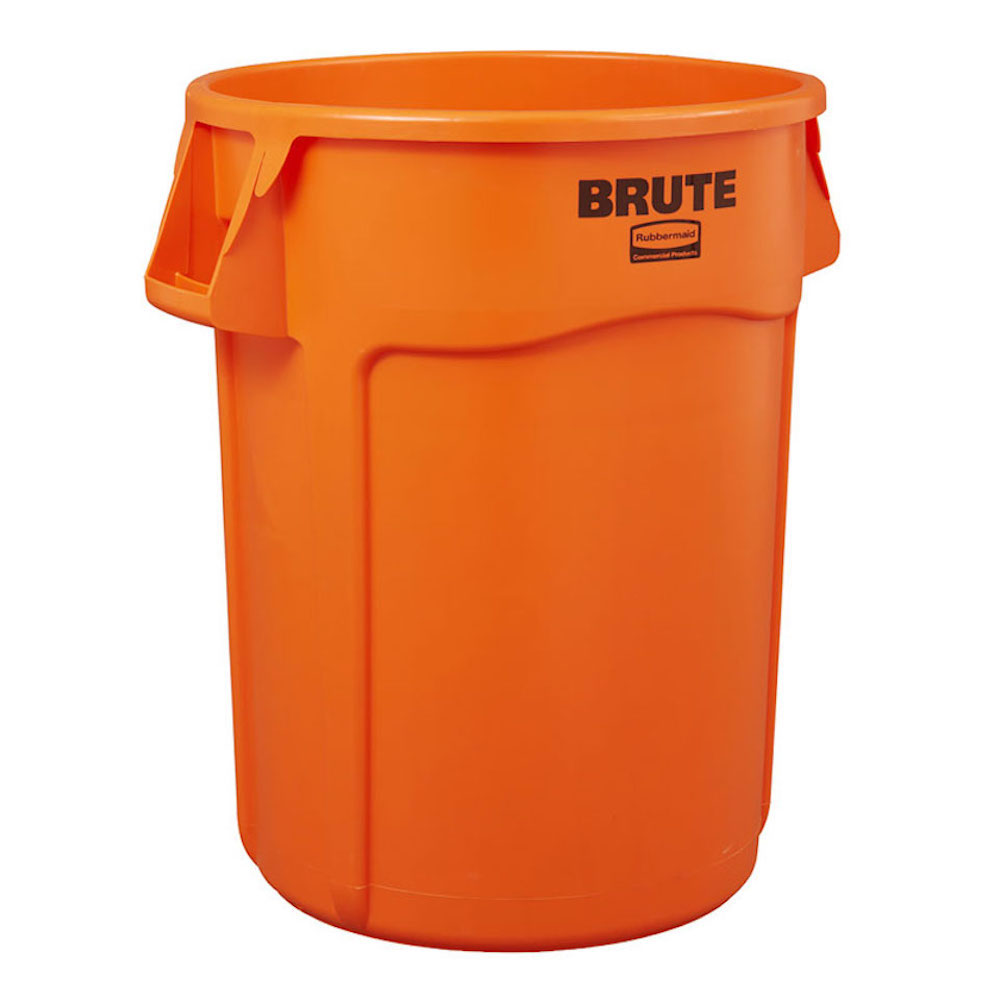 Rubbermaid Brute runde Mehrzwecktonne mit Belüftungskanälen | 121,1 Liter, HxBxT 69,2x63,5x55,5cm | aus widerstandsfähigem Kunststoff (PE) | Orange
