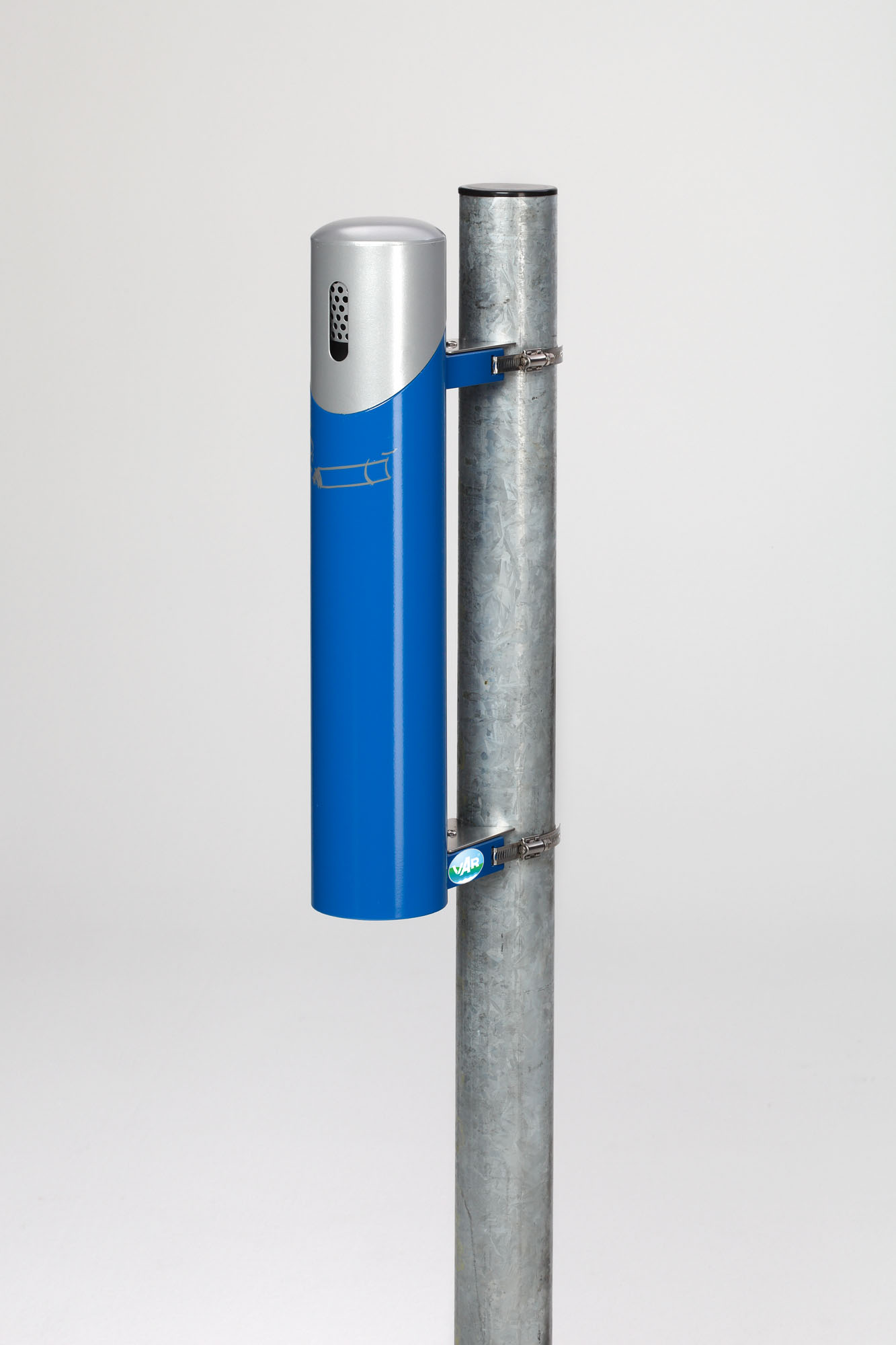 Robuster Wandascher | 145cm Rohrlänge | zum Einbetonieren | 1,4 Liter, HxBxT 51x10x17cm | Stahl | Blau