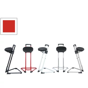 Antistatische Stehhilfe San Diego mit ESD-Sitz | Sitzhöhe 60-85cm | Tragfähigkeit 110kg | Polyurethane-Sitz | mit Stahlrohrgestell | Rot/Schwarz