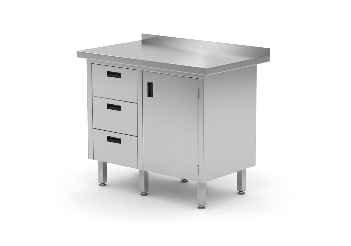 Edelstahl Gastro-Arbeitstisch mit 3 Schubladen und 1 Klapptür | AISI 430 Qualität | HxBxT 85x100x60cm