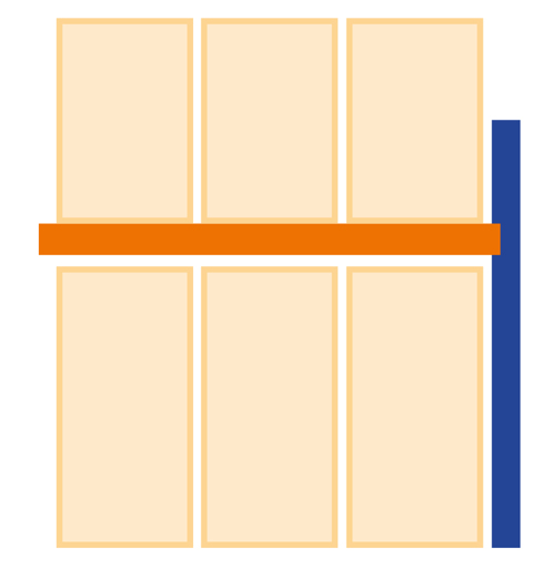 Schulte Paletten-Bockregal bis zu 1000kg Palettengewicht | Anbauregal | HxBxT 250x270x110cm | Fachlast 3000kg | 2 Ebenen mit 6 Palettenplätzen | Blau/Orange