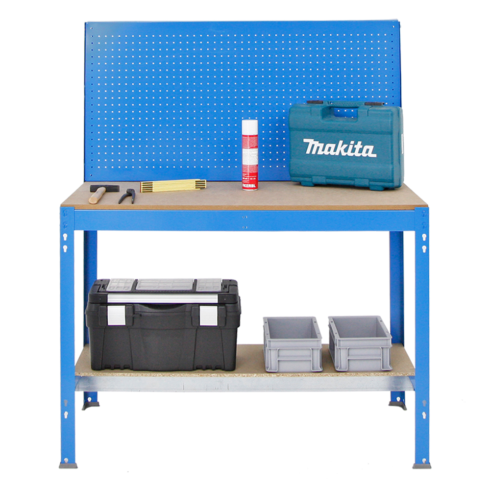 Werkbank QUICK-BUFFALO mit Werkzeugwand | HxBxT 84x120x61cm | Traglast 600kg | Blau