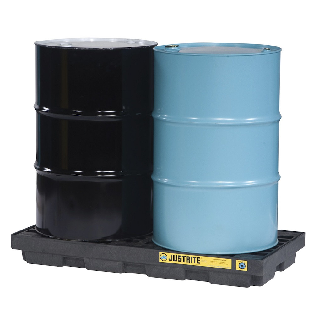 Justrite Sammelstation Polyethylen-Überlaufpalette für Fässer und IBCs | HxBxT 14x125x64cm | 91 Liter | Schwarz