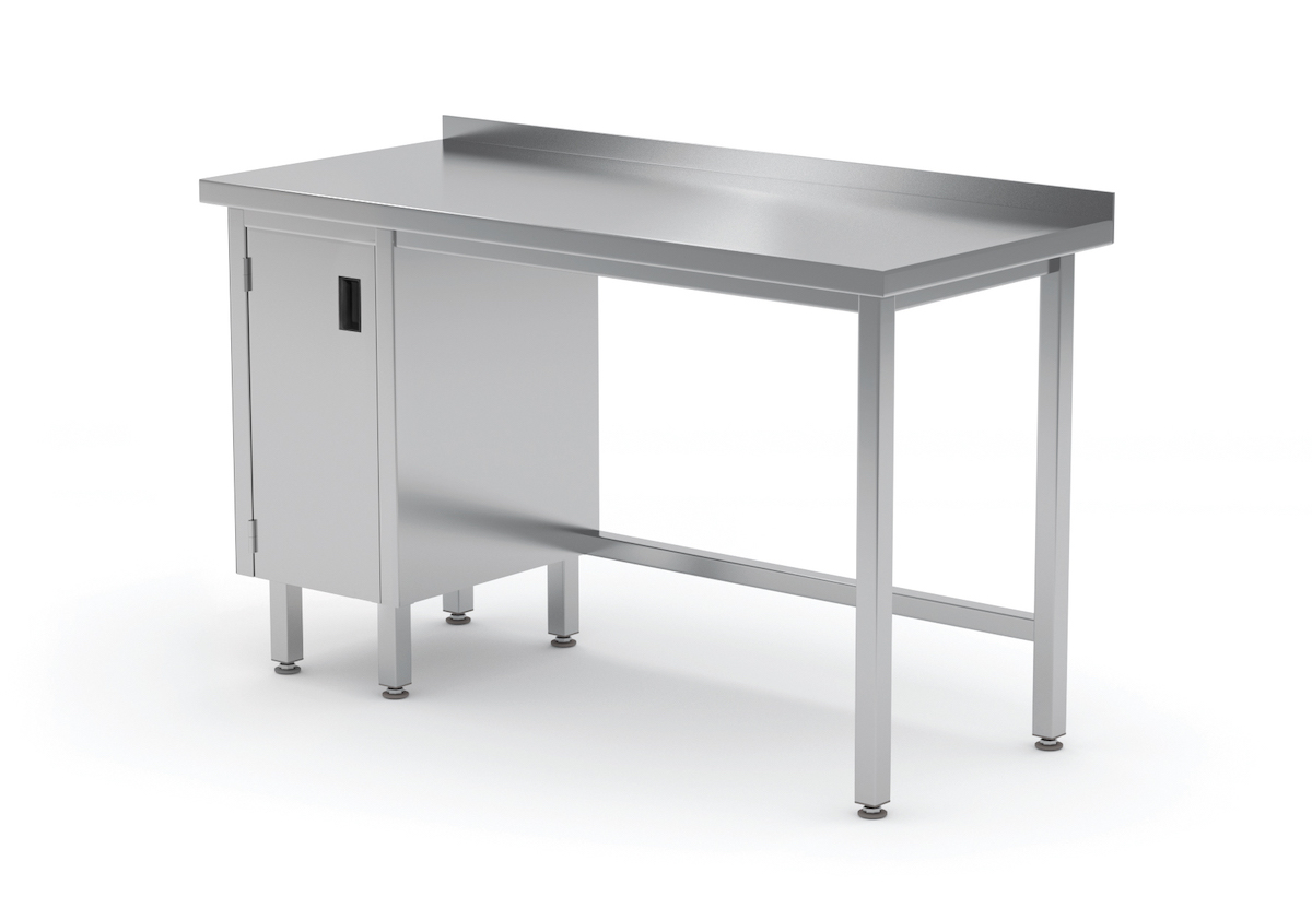 Edelstahl Gastro-Arbeitstisch mit Klapptür links und Aufkantung | AISI 430 Qualität | HxBxT 85x90x70cm