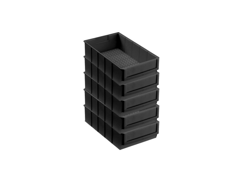 SparSet 5x Leitfähige Industriebox 300 B | HxBxT 8,1x18,3x30cm | 3,4 Liter | ESD, Sichtlagerkasten, Sortimentskasten, Sortimentsbox, Kleinteilebox