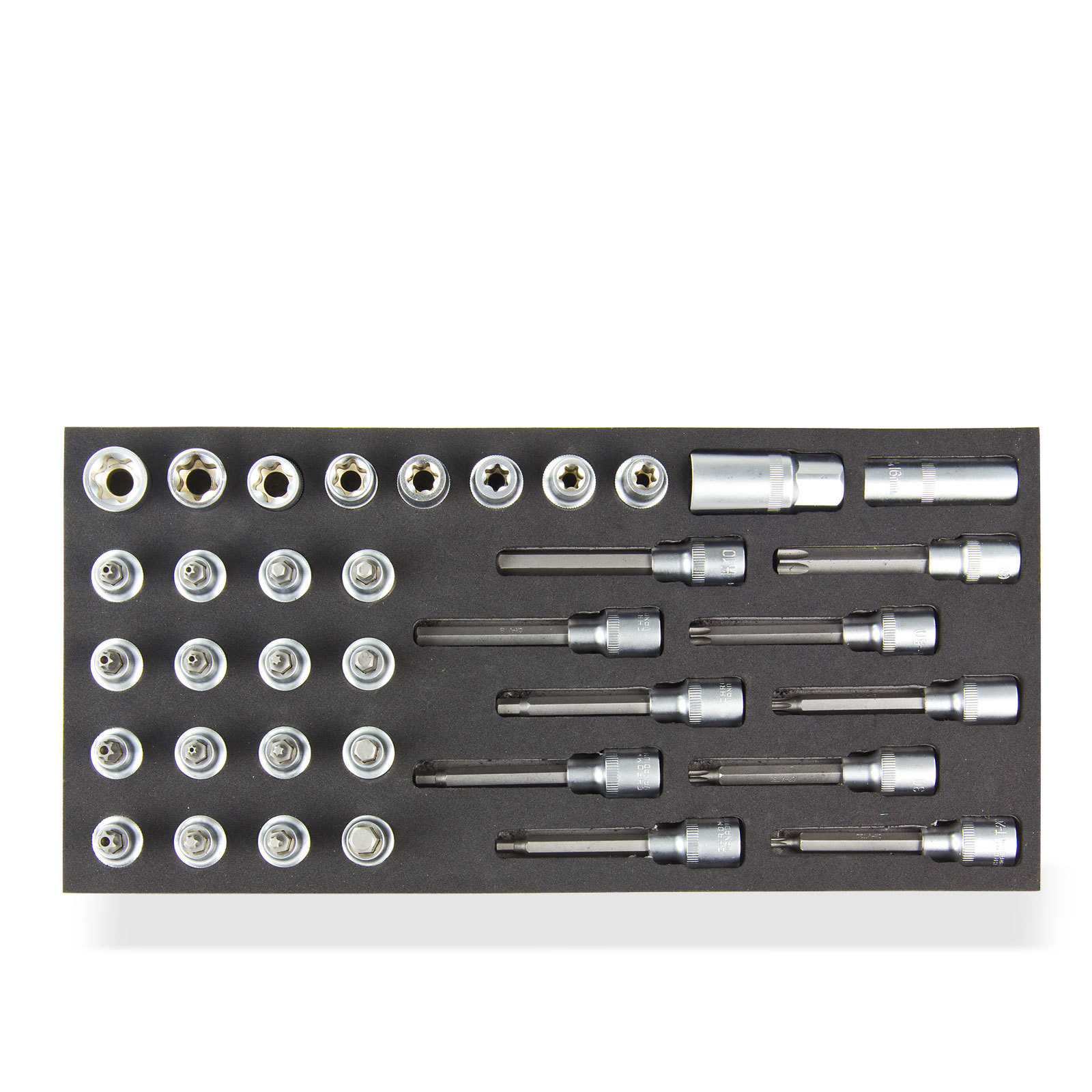 Werkzeug-Satz für Werkstattwagen Cheetah Plus | Innensechskant/Innen- sechsrund-Set 1/2" | 36 Teile | mit Schaumstoff-Schubladeneinlage | HxBxT 3,5x40x19cm