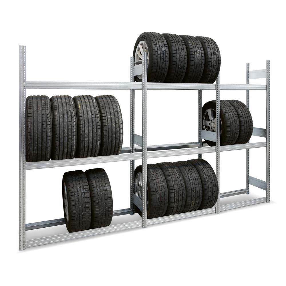 Räderregal GRIP Stecksystem | Reifen inkl. Felgen | Extra-Tall | HxBxT 250x101x40cm | 4 Ebenen | Fachlast 250kg | Verzinkt
