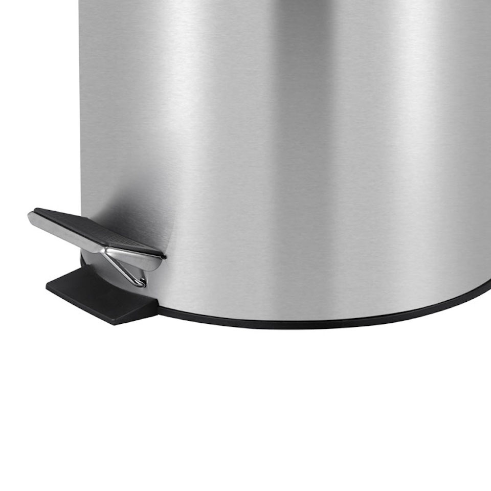Runder Tretabfallsammler mit herausnehmbaren Kunststoff-Inneneimer | 12 Liter, HxBxT 40x29,5x25,5cm | Matt Silber