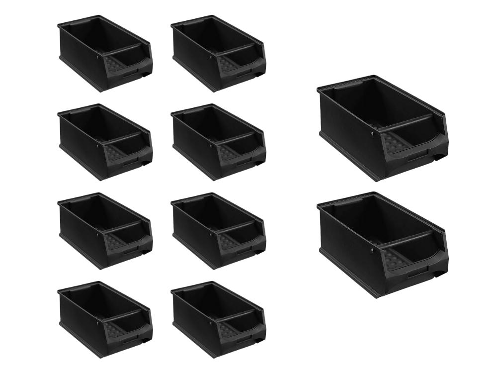 SparSet 10x Leitfähige Sichtlagerbox 4.1 mit Griffstange | HxBxT 15x20x35cm | 7,2 Liter | ESD, Sichtlagerbehälter, Sichtlagerkasten, Sichtlagerkastensortiment, Sortierbehälter