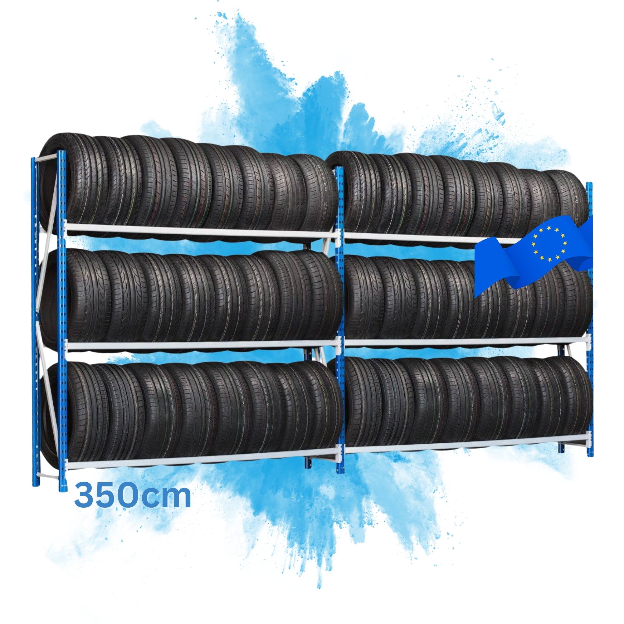 Mega Deal Reifenregal Puma Pro | HxBxT 200x350x50cm | 3 Ebenen | bis zu 15 Reifen pro Ebene | 150kg Fachlast | Lichtblau/Lichtgrau