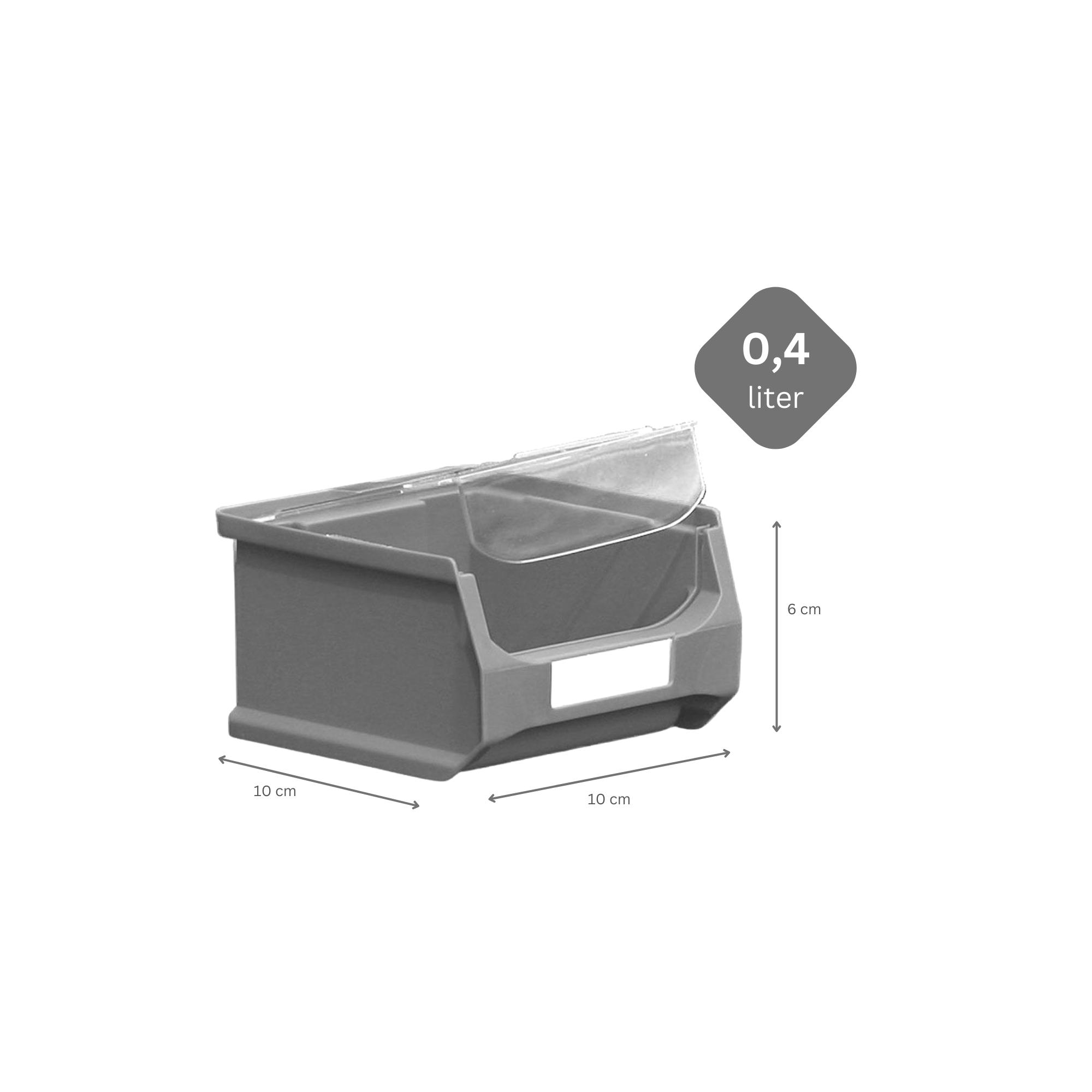 Wandleiste mit 6x Graue Sichtlagerbox 1.0 mit Abdeckung | HxBxT 6,1x60,5x10cm | Wandhalterung, Kleinteileaufbewahrung, Sortimentsboxhalterung