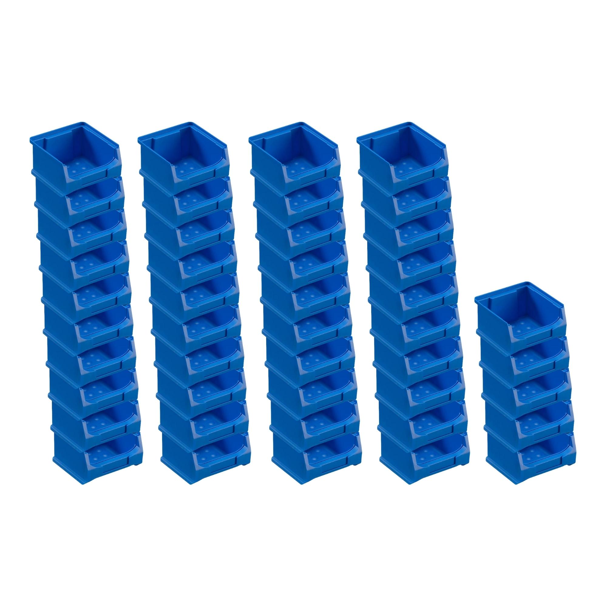 Trägersystem Rote Systemplatte mit 45x blauen Sichtlagerboxen 1.0 | Maße HxB 50x100cm | Sichtlagerbox, Sichtlagerbehälter, Sichtlagerkasten