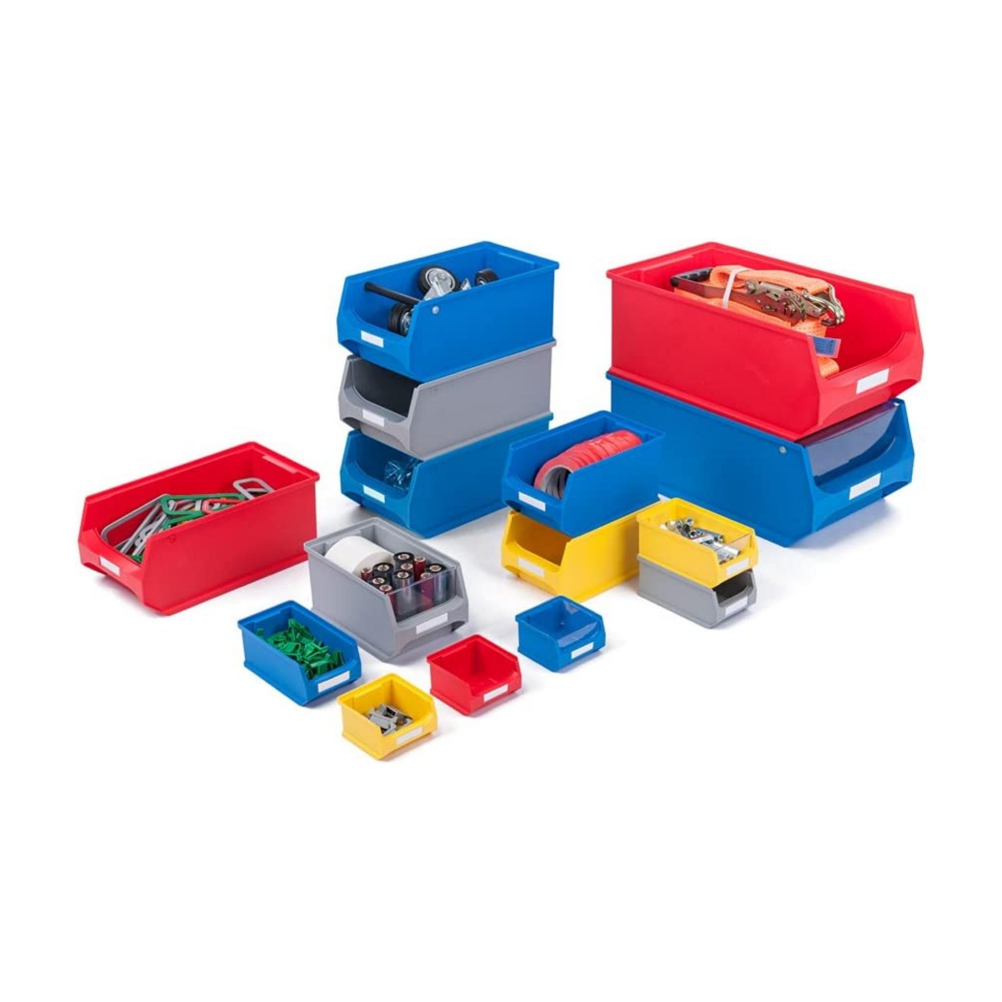 Wandleiste mit 6x Rote Sichtlagerbox 1.0 mit Abdeckung | HxBxT 6,1x60,5x10cm | Wandhalterung, Kleinteileaufbewahrung, Sortimentsboxhalterung
