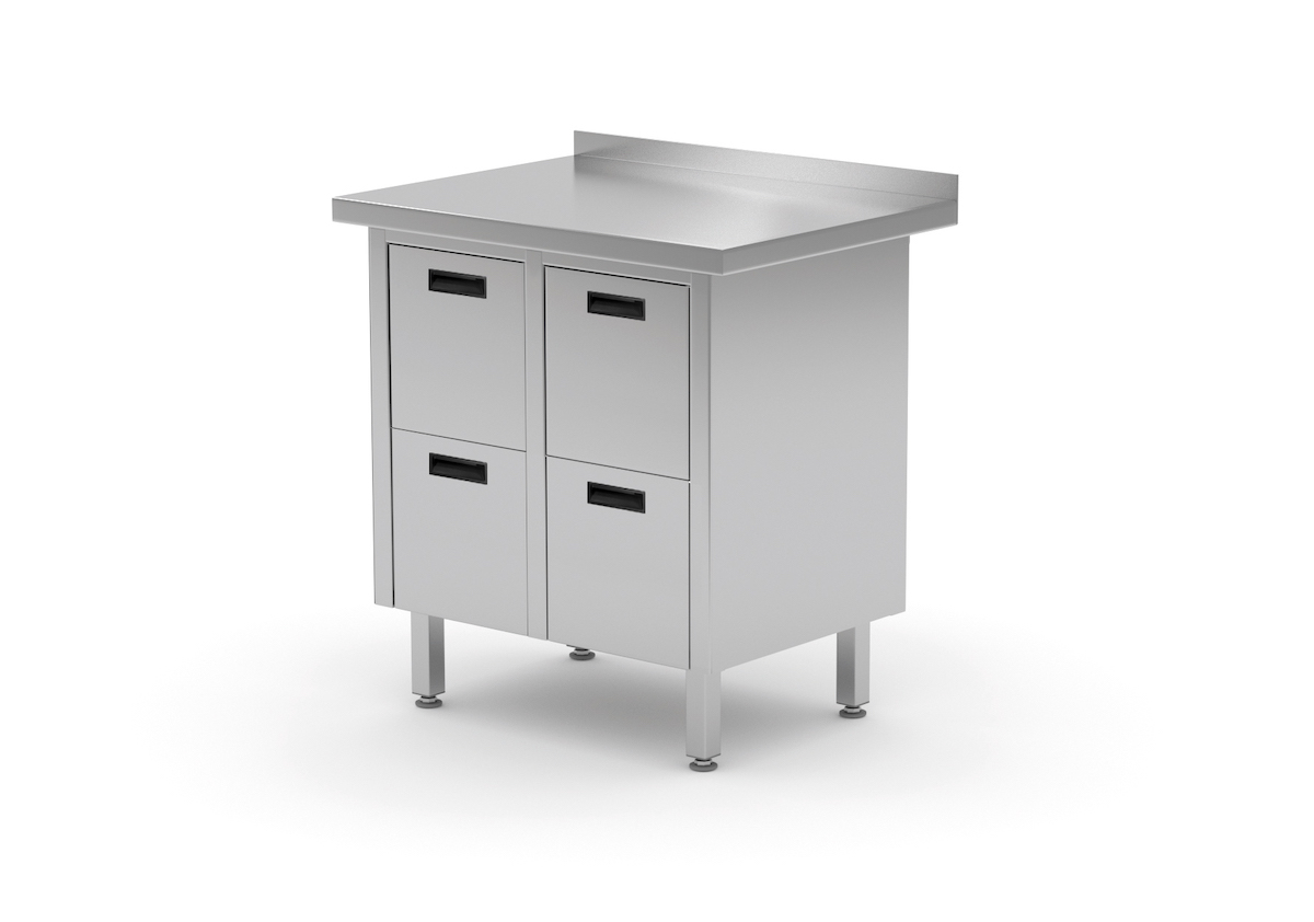 Edelstahl Gastro-Arbeitstisch mit 4 Schubladen und Aufkantung | AISI 430 Qualität | HxBxT 85x83x60cm