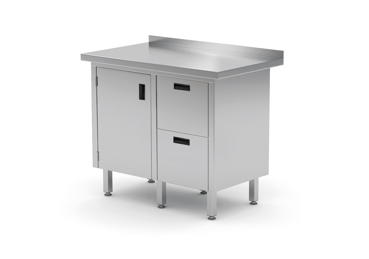 Edelstahl Gastro-Arbeitstisch mit 2 Schubladen und 1 Klapptür | AISI 430 Qualität | HxBxT 85x100x70cm