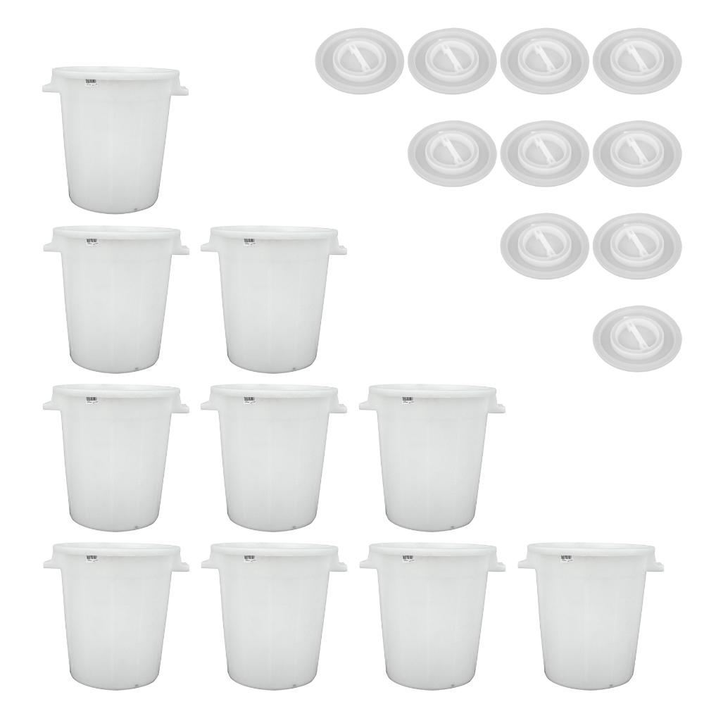 SuperSparSet 10x Kunststoffbehälter mit Deckel weiß 35 Liter, Mehrzweckfass, Kunststoffbehälter, Tonne, Universaltonne