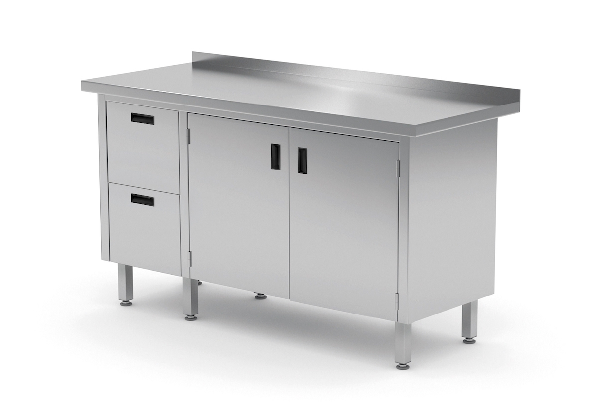 Edelstahl Gastro-Arbeitstisch mit 2 Schubladen und 2 Klapptüren | AISI 430 Qualität | HxBxT 85x160x60cm