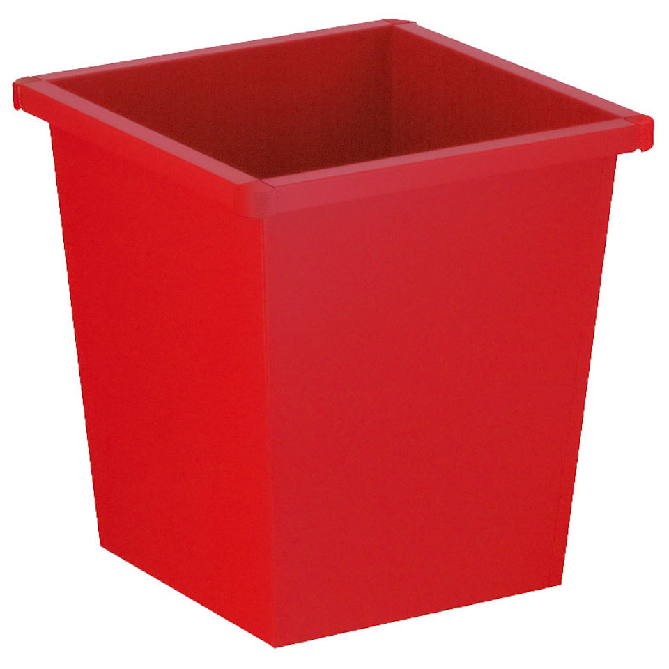 Viereckiger Papierkorb aus Metall mit Stoßecken aus Kunststoff | 27 Liter, HxBxT 36,1x34,2x34,3 | Rot