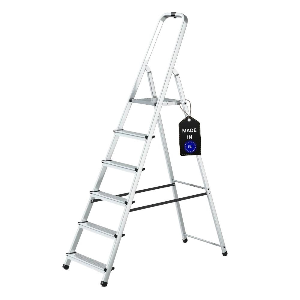 Stufenstehleiter ECONOMY BASIC | einseitig begehbar | 6 Stufen | Arbeitshöhe 3,19m | Traglast 125kg