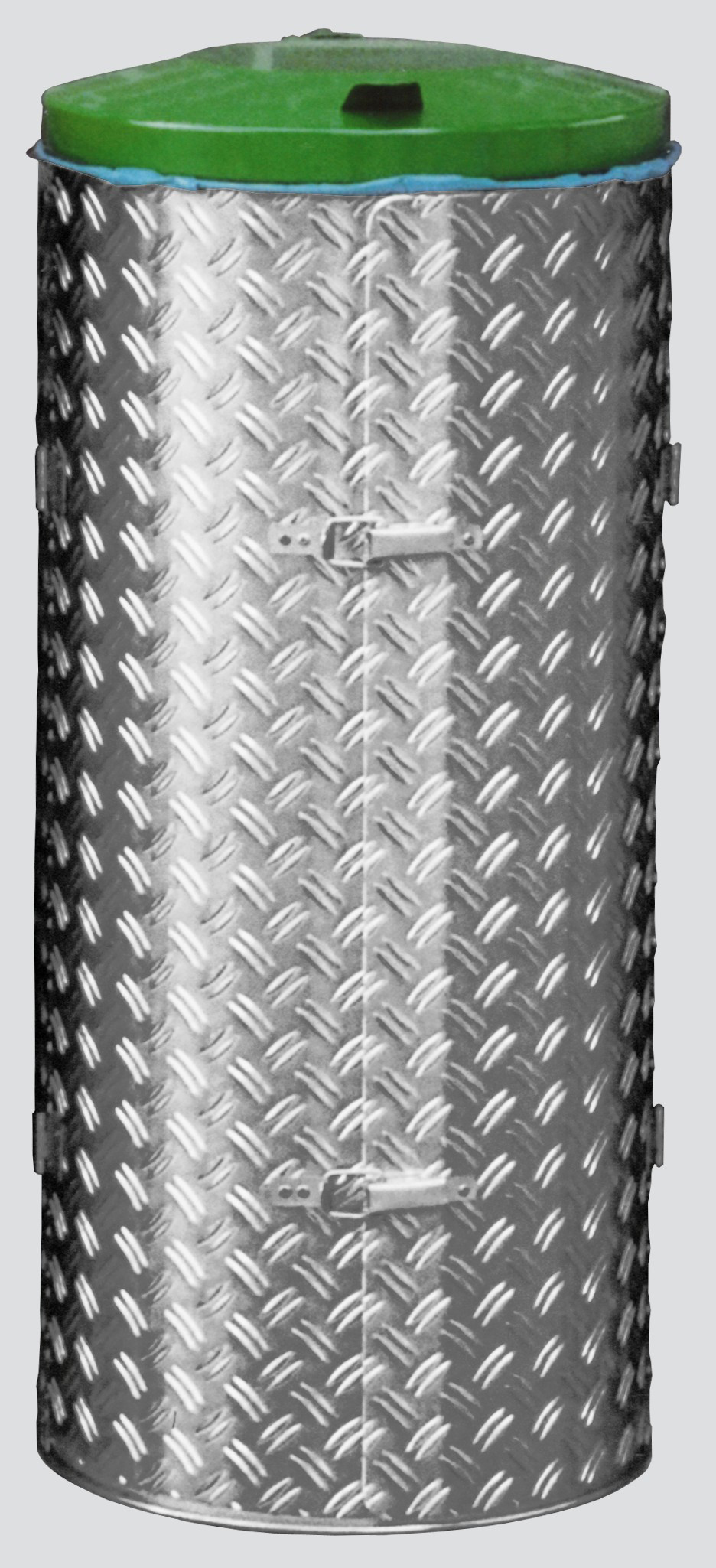 Kompakter Abfallsammler mit Türe | 120 Liter, HxBxT 99x43,5x43,5cm | Edelstahl | Alu-Duett-Blech | Deckel grün