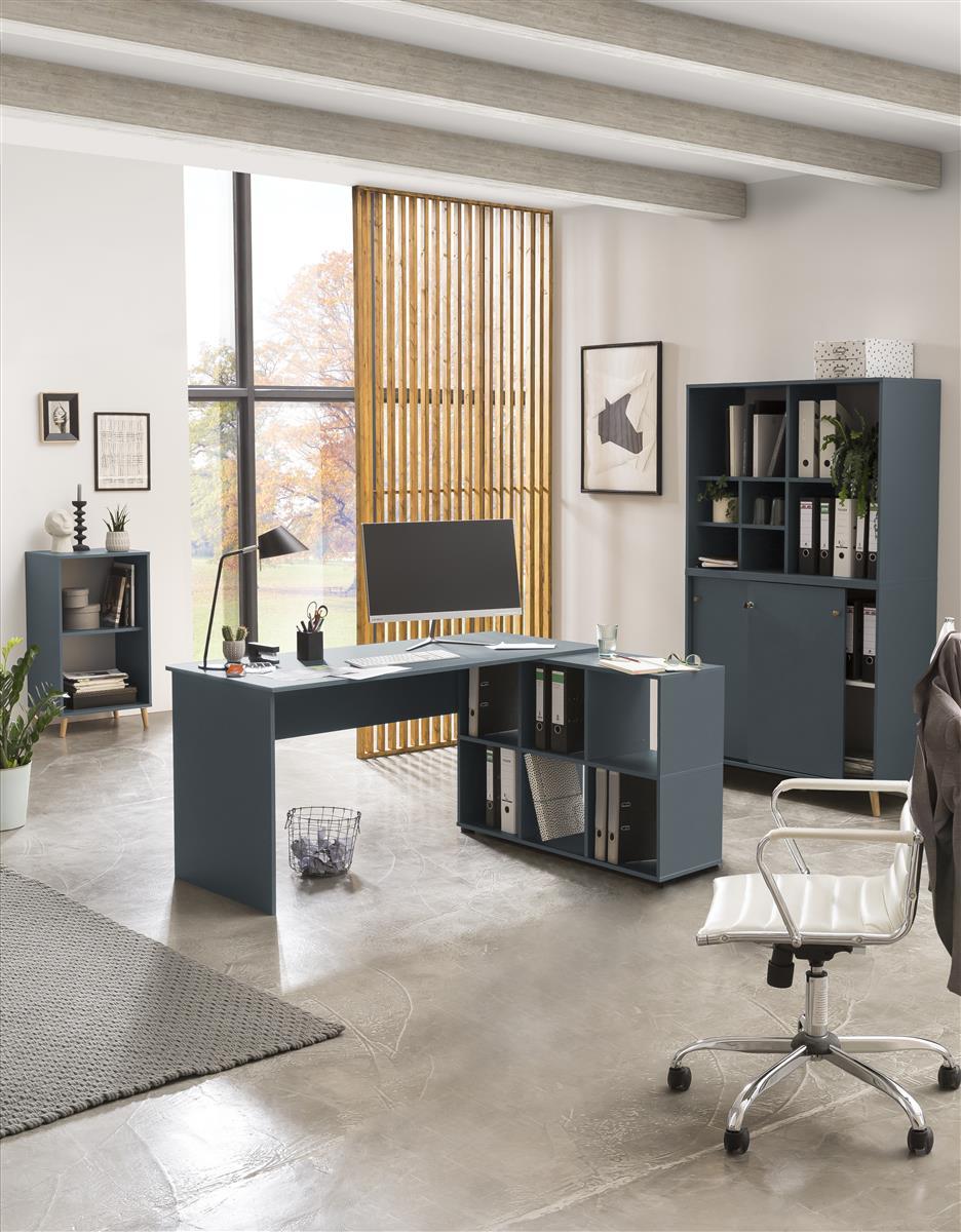 Möbelpartner Schreibtisch rechteckig Jaguar | HxBxT 73,6x150x121,6cm | 6 Fächern | Blau