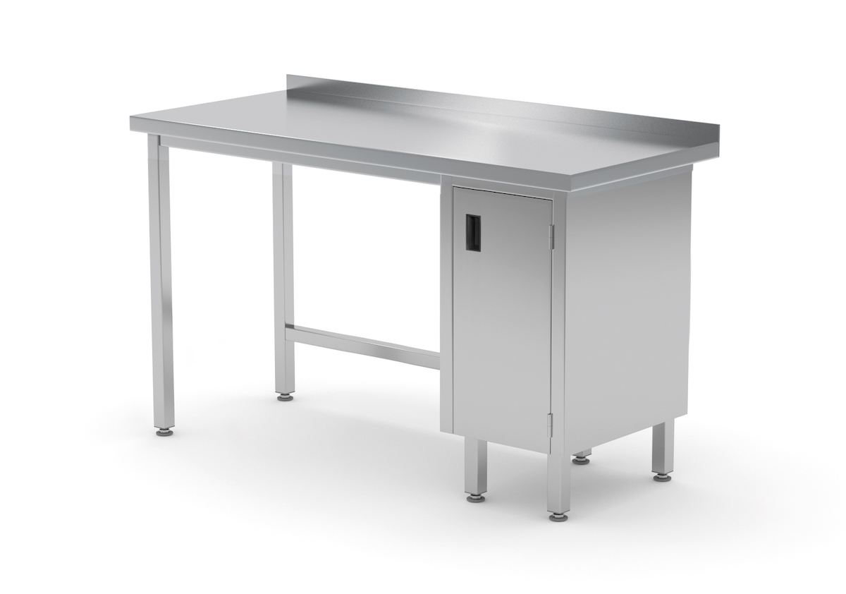 Edelstahl Gastro-Arbeitstisch mit Klapptür rechts und Aufkantung | AISI 430 Qualität | HxBxT 85x100x70cm