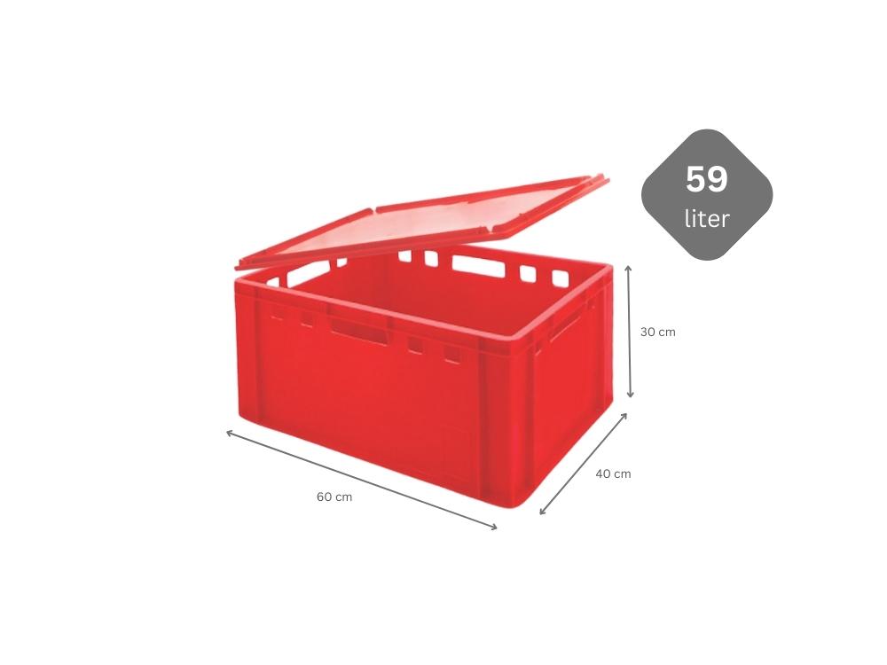 Eurobehälter Fleischerkasten E3 mit Auflagendeckel | HxBxT 30x40x60cm | 59 Liter | Rot | Fleischerkiste, Fleischkiste, Metzgerkiste, Fleischbehälter