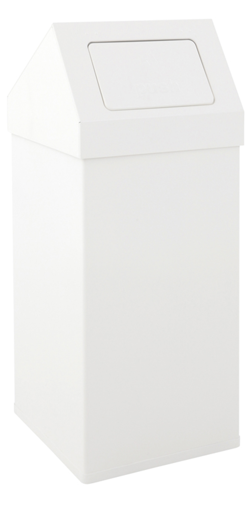 Eckiger Aluminium Abfallbehälter Haiti mit Push-Deckel | 55 Liter, HxBxT 77x30x30cm | Weiß