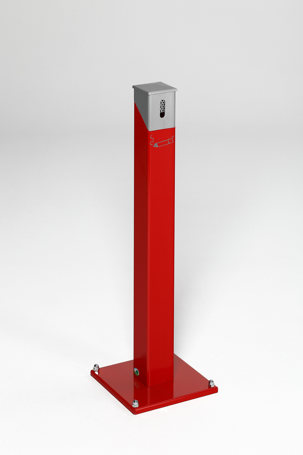 Eckiger Ascher Standsäule mit abnehmbarem Kopfteil | 9,4 Liter, HxBxT 100,5x30x30cm | Verzinkter Stahl | Rot