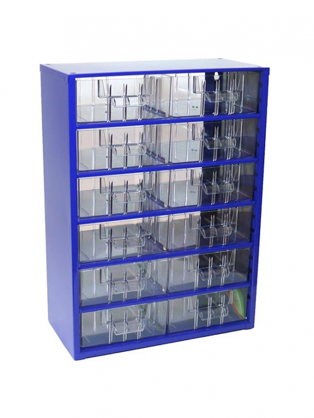 Cosima Kleinteilemagazin mit 12 große Schubfächer Metallgehäuse blau | HxTxB: 42x15,5x30,6cm | Kleinteileregal, Sortimentsboxen, Sortimentskastenregal, Regalsystem