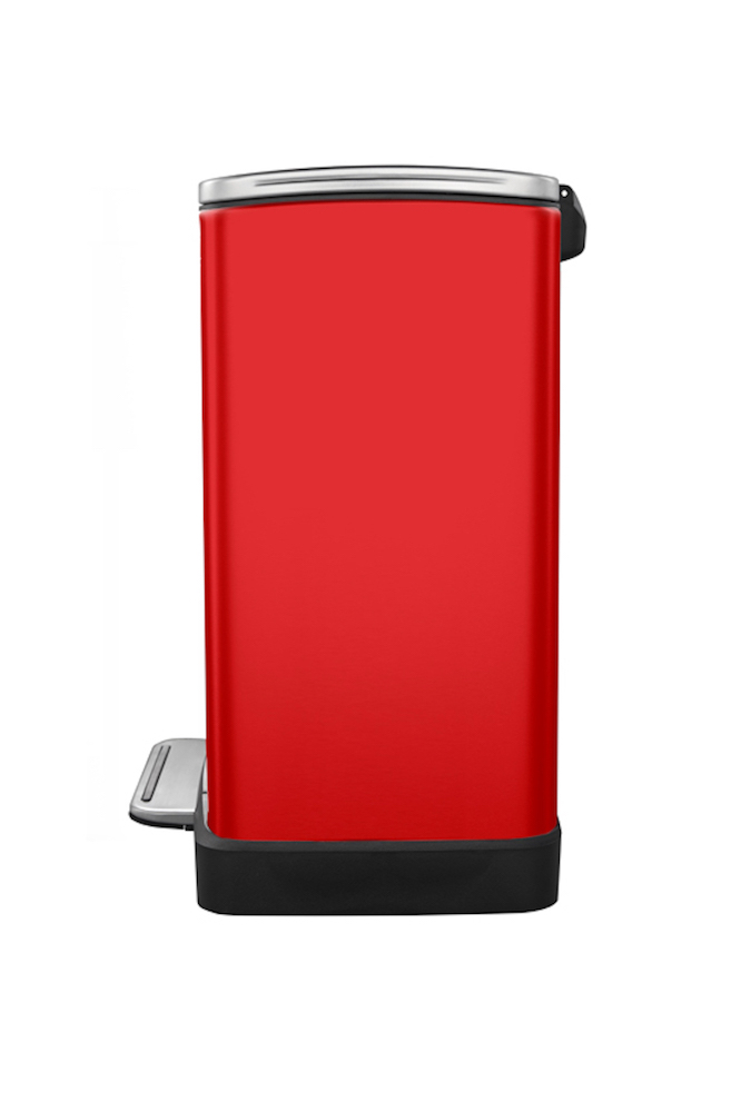 Stilvoller rechteckiger Treteimer mit extra breitem Pedal | 28+18 Liter, HxBxT 65x50x34,5cm | 2 Inneneimer aus Kunststoff | Rot