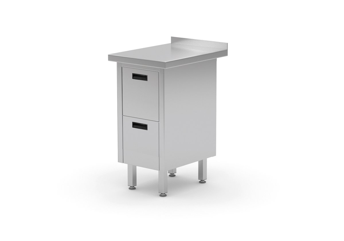 Edelstahl Gastro-Arbeitstisch mit 2 Schubladen und Aufkantung | AISI 430 Qualität | HxBxT 85x43x70cm