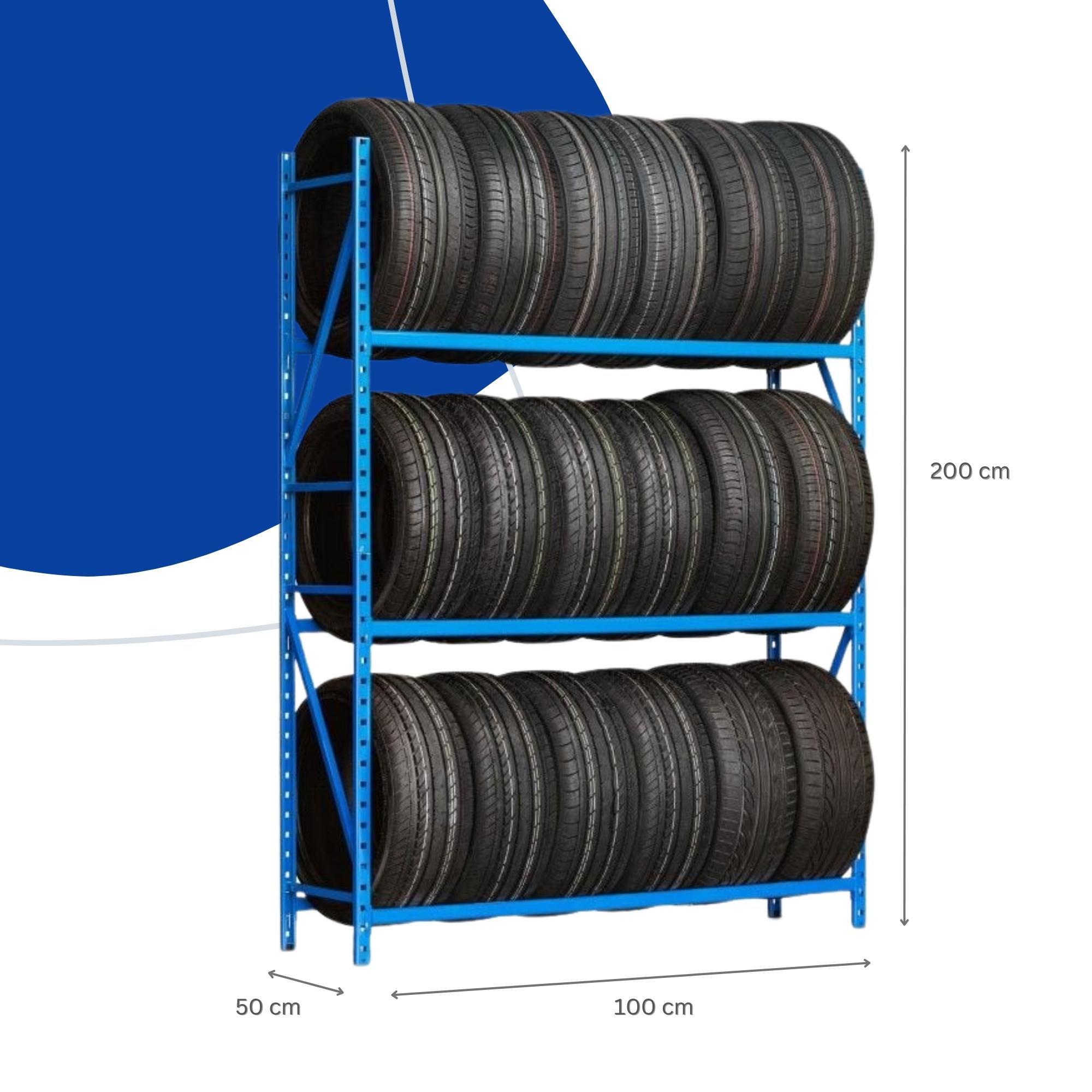 Reifenregal Puma | Grundregal | HxBxT 200x100x50cm | 3 Ebenen | 140kg Fachlast | bis zu 12 Reifen | Lichtblau