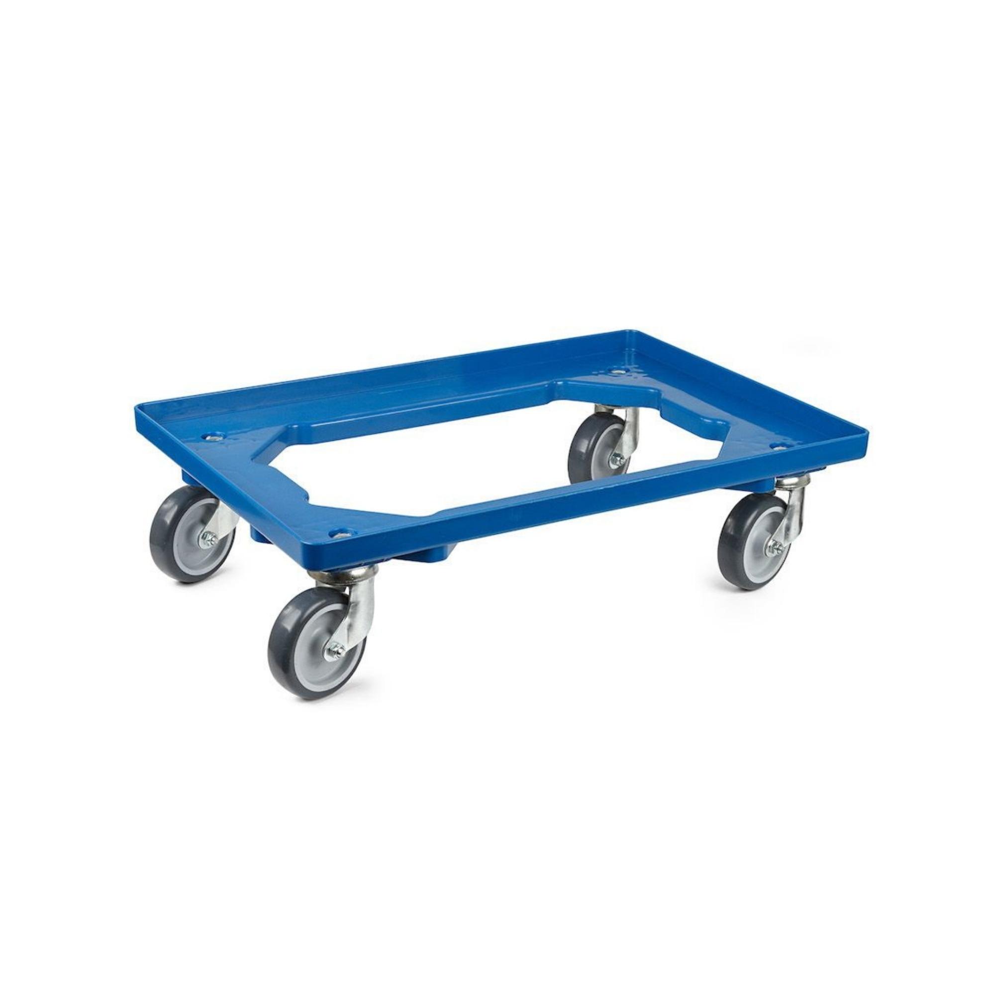 SparSet 2x Transportroller für Euroboxen 60x40cm mit Gummiräder blau | Offenes Deck | 4 Lenkrollen | Traglast 300kg | Kistenroller Logistikroller Rollwagen Profi-Fahrgestell