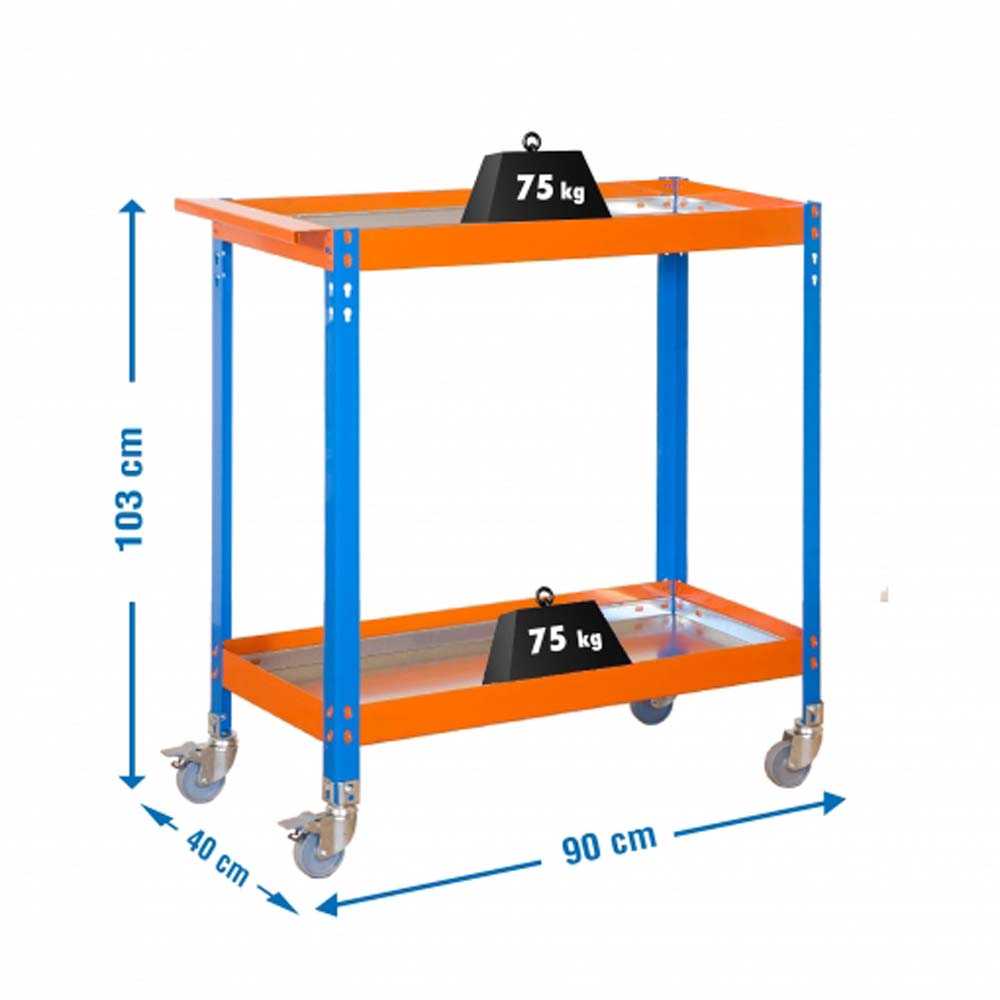 Montagewagen MULI METAL | HxBxT 103x90x40cm | 2 Metalböden | Blau-Orange