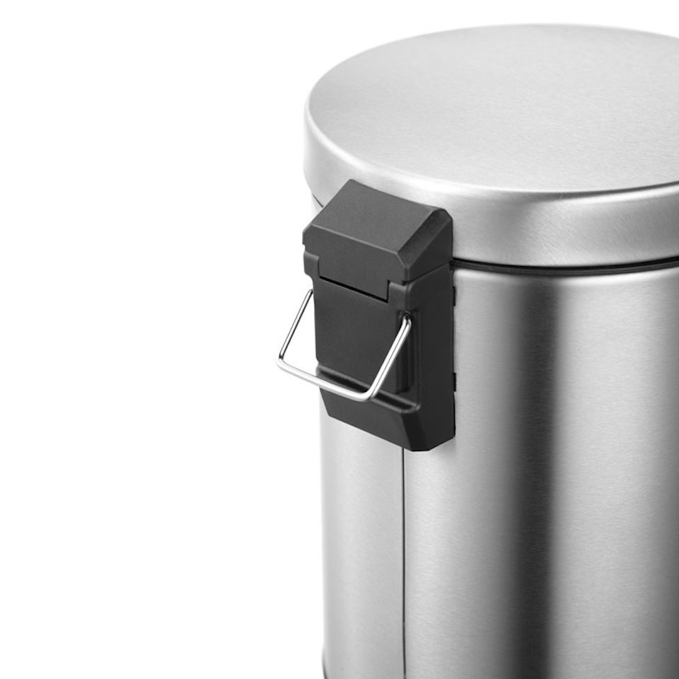 Runder Tretabfallsammler mit herausnehmbaren Kunststoff-Inneneimer | 5 Liter, HxBxT 28,4x24,5x20cm | Matt Silber