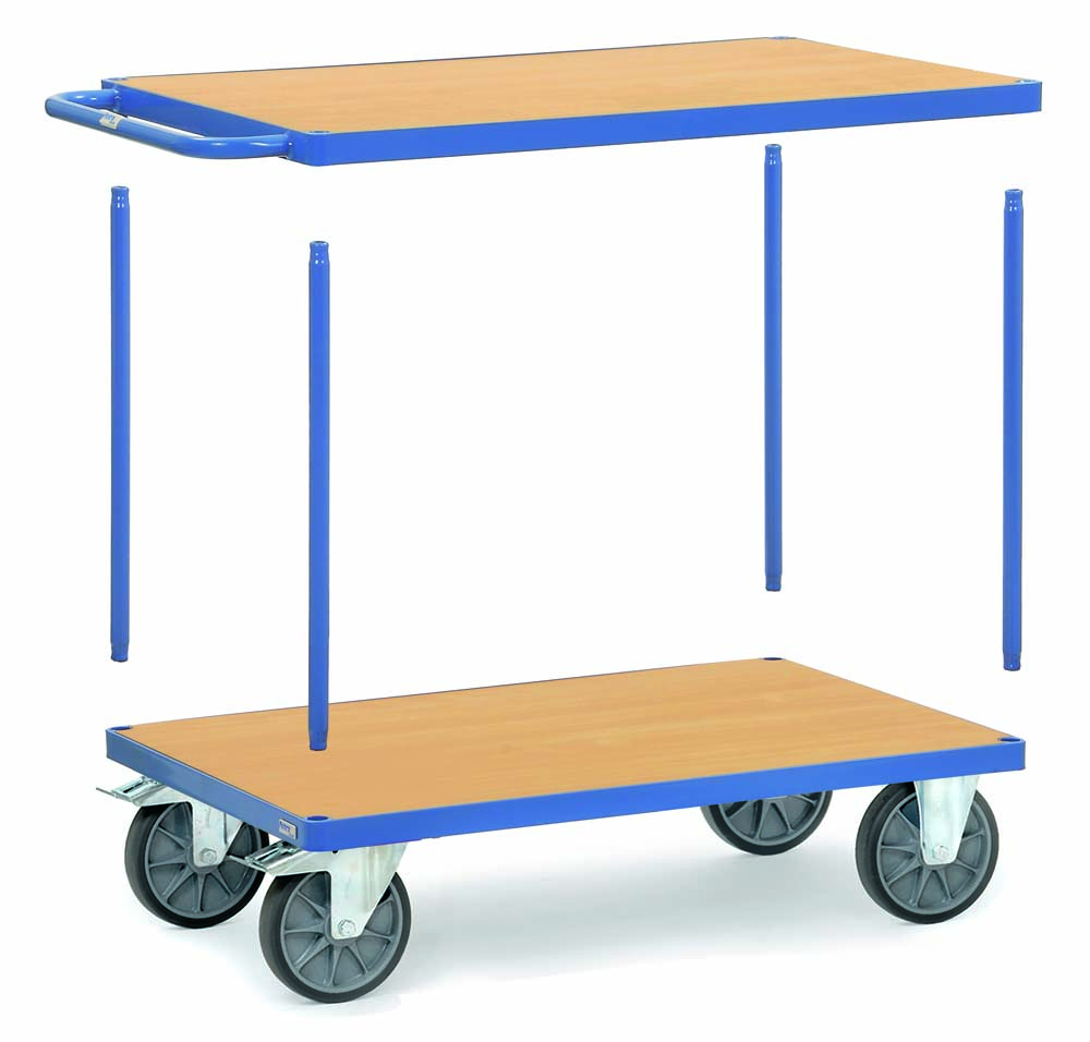 Schwerer Tischwagen mit 2 Böden und 100 x 60 cm Ladefläche (grau)