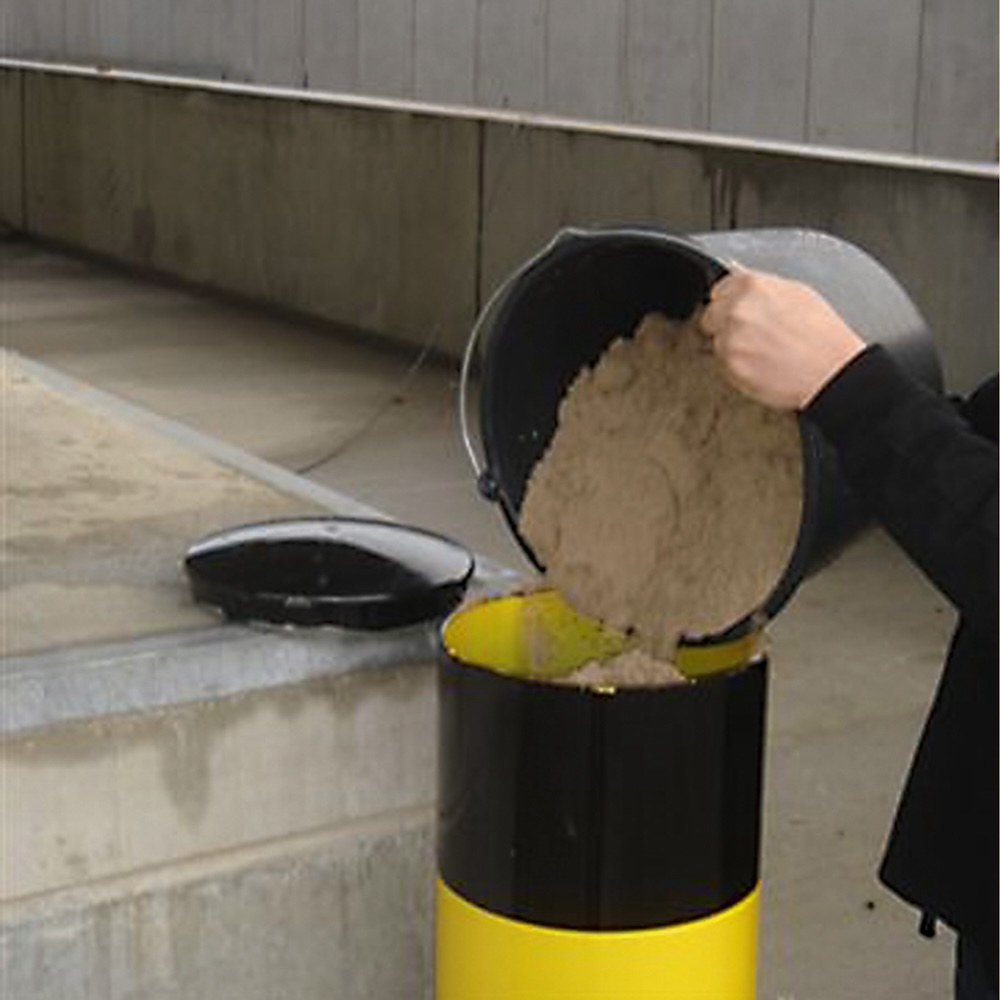 Rammschutz-Poller XXL zum Aufdübeln | Mit Beton befüllbar | HxØ 120x27,3cm | Materialstärke 5mm | Feuerverzinkter & kunststoffbeschichteter Stahl | Schwarz-Gelb