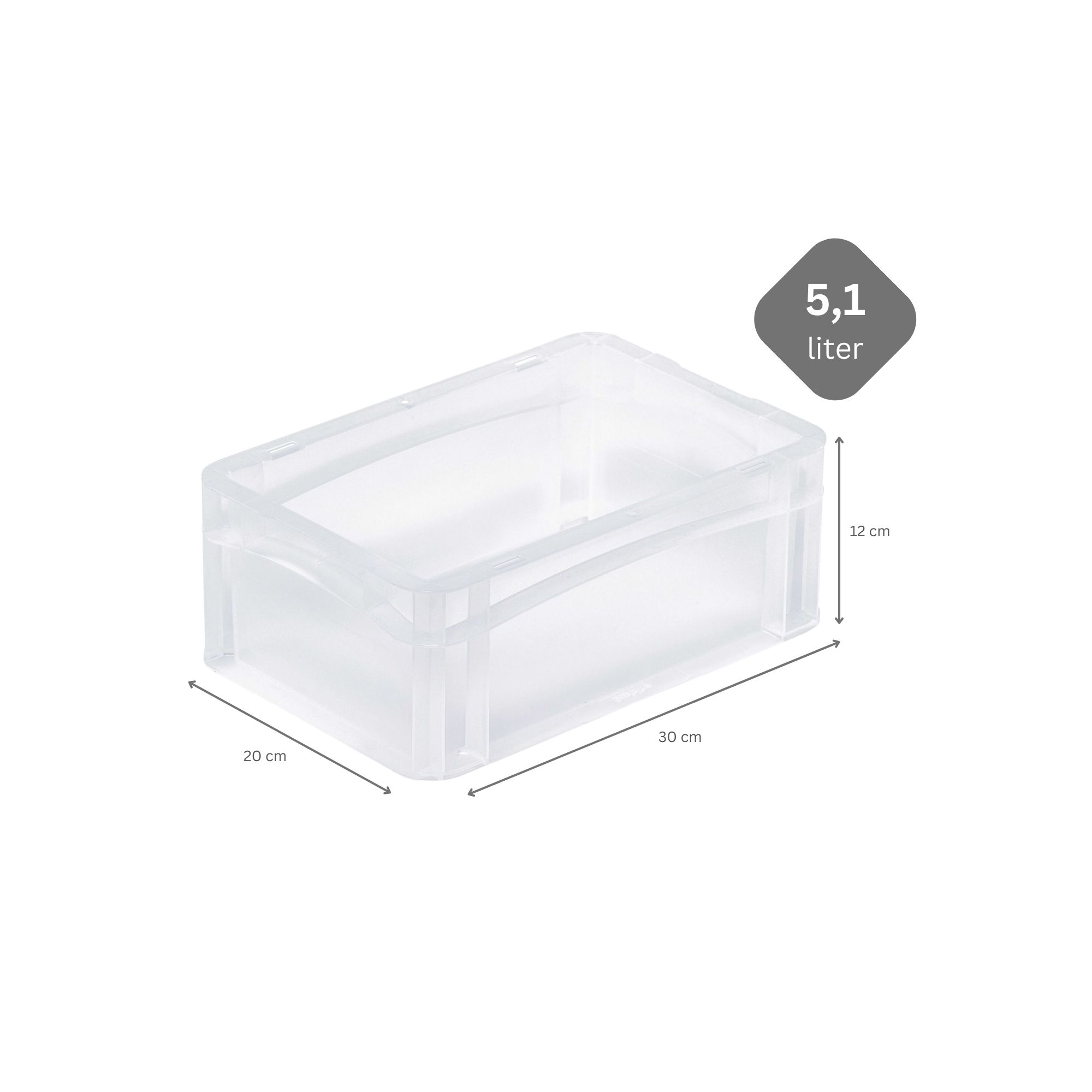 Transparenter Eurobehälter BasicLine mit geschlossenem Griff | HxBxT 12x20x30cm | 5,1 Liter | Eurobox, Transportbox, Transportbehälter, Stapelbehälter