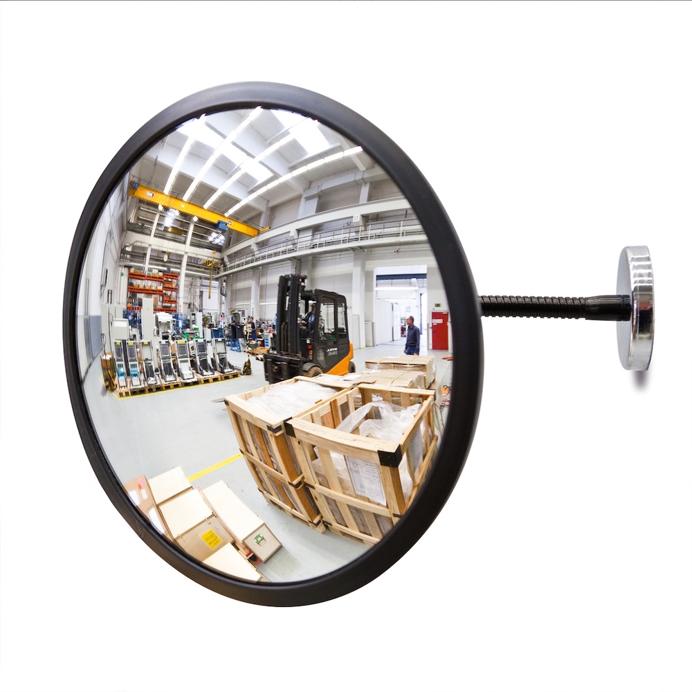 Beobachtungsspiegel aus Acrylglas mit Magnethalterung zur Befestigung an Stahlflächen | Spiegel-Ø 30cm | Beobachtungsabstand 3m | Starke Weitwinkelwirkung