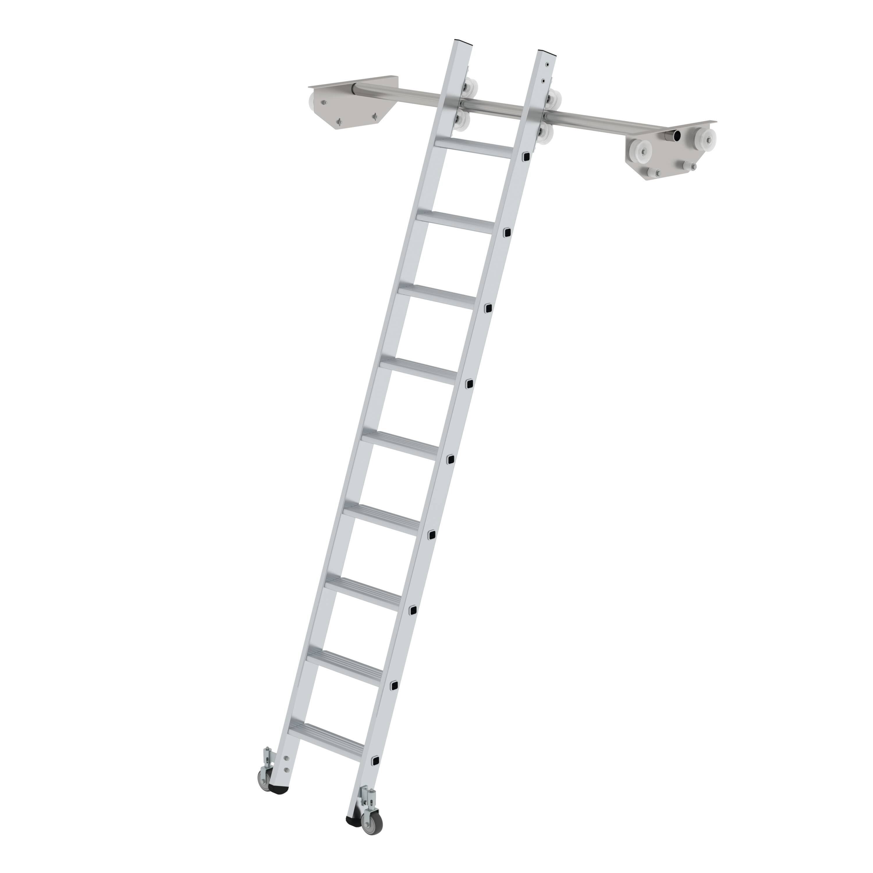 Stufen-Regalleiter fahrbar für Doppelregal 9 Stufen
