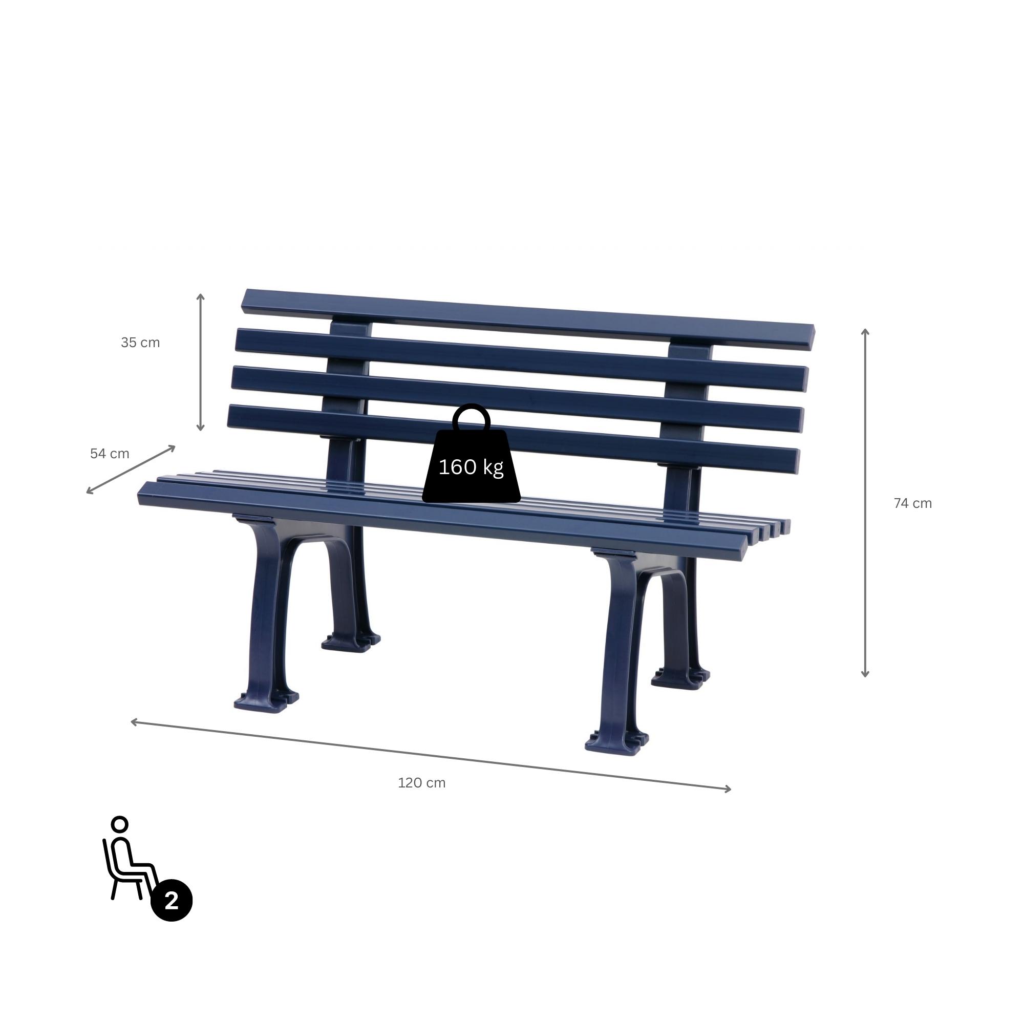 Gartenbank Antigua | 2-Sitzer | Blau | HxBxT 74x120x54cm | Witterungs- & UV-beständiger Kunststoff | Parkbank Sitzbank Außenbereich Garten Balkon Terrasse