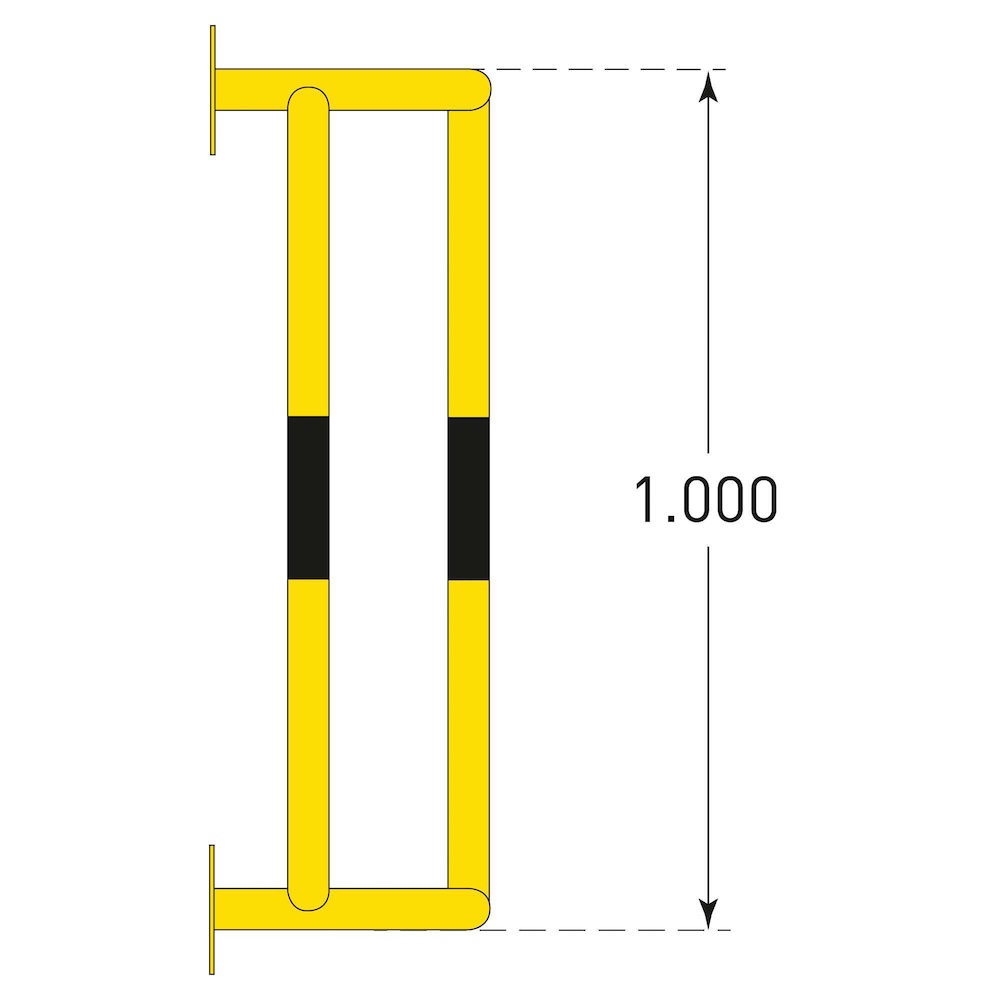 Großer Rohrschutz-Bügel 180° zur Wandmontage | Innenmaß HxBxT 100x25x27,5cm | Feuerverzinkter & kunststoffbeschichteter Stahl | Schwarz-Gelb